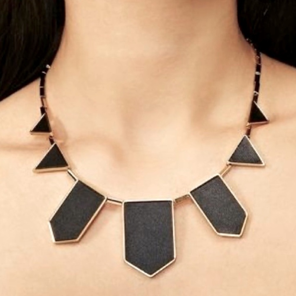 House of Harlow 1960 Black and Gold Geometric Statement Necklace